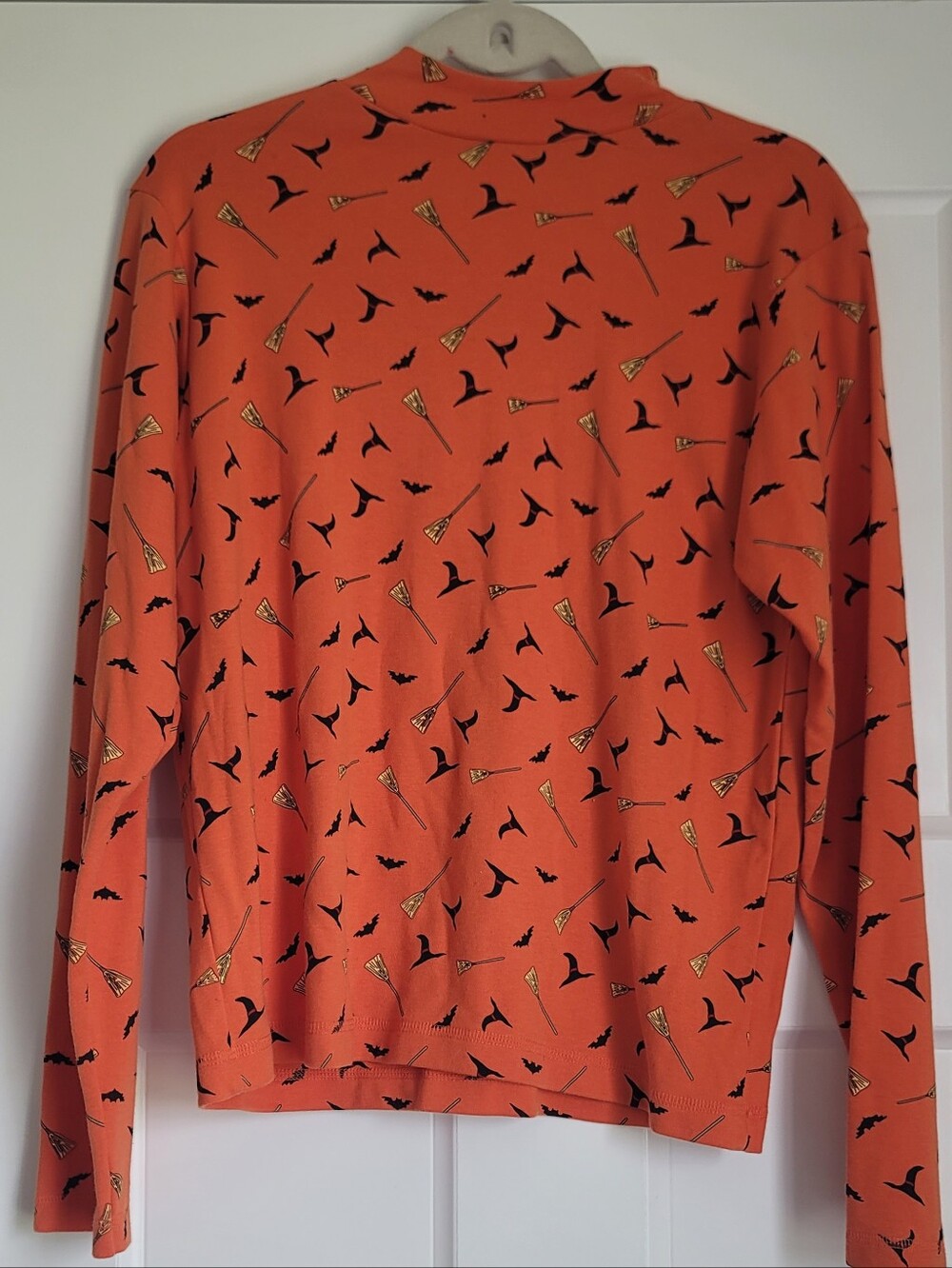 VintageMountain Lake Orange Long Sleeve Tee with Black and Gold Halloween Motifs
